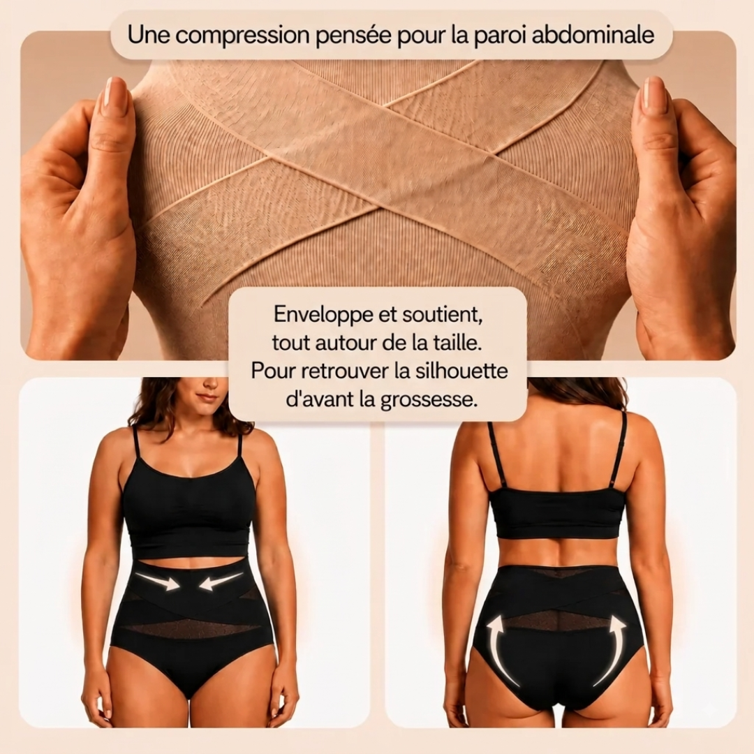 Culotte gainante post-partum à bande croisée 360°